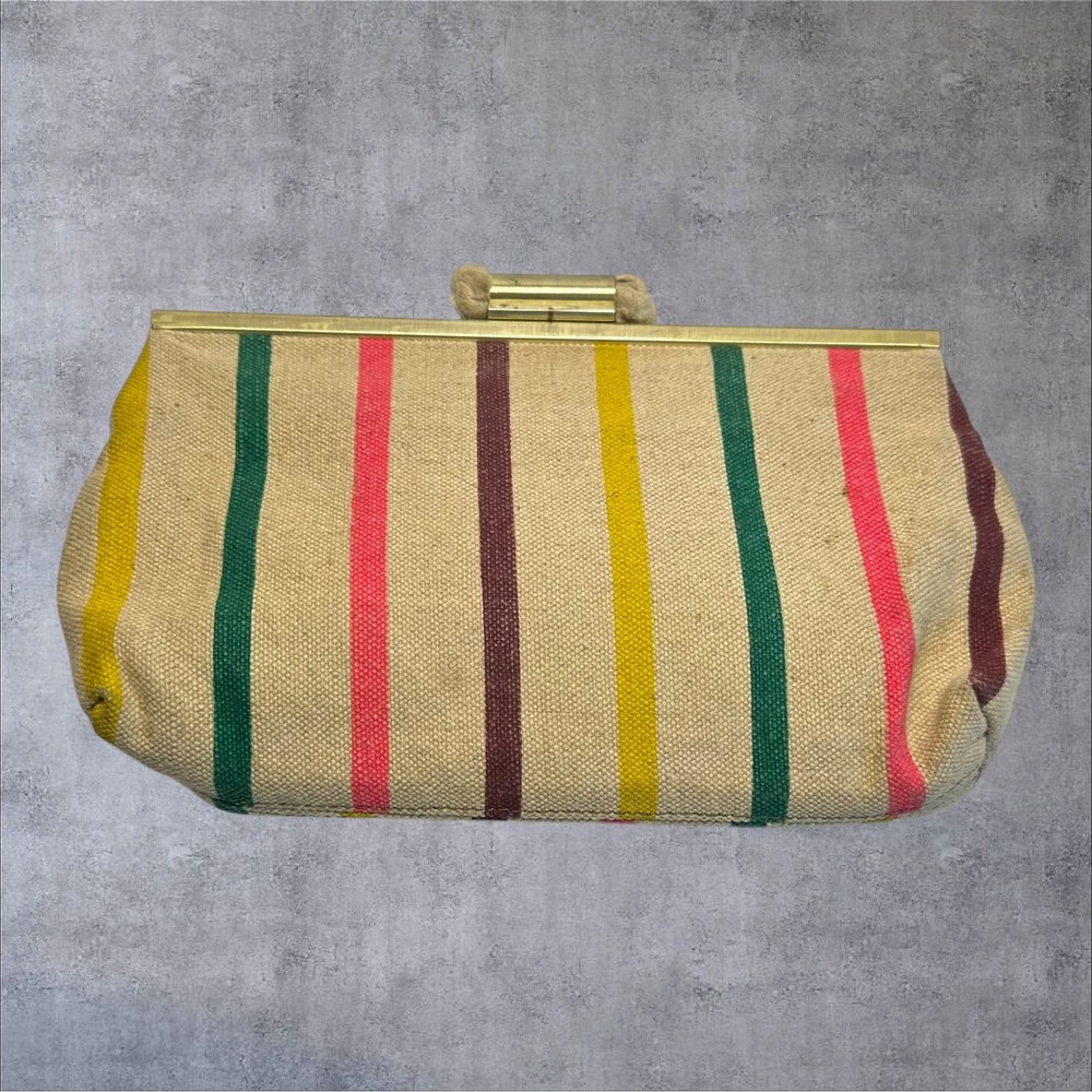 J. Crew Clutch Bag Womens Medium Multicolor Striped Jute Linen Blend